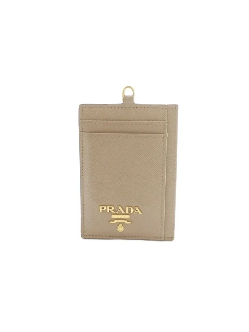 Prada Neck Holder Pass Case Leather Beige Pink